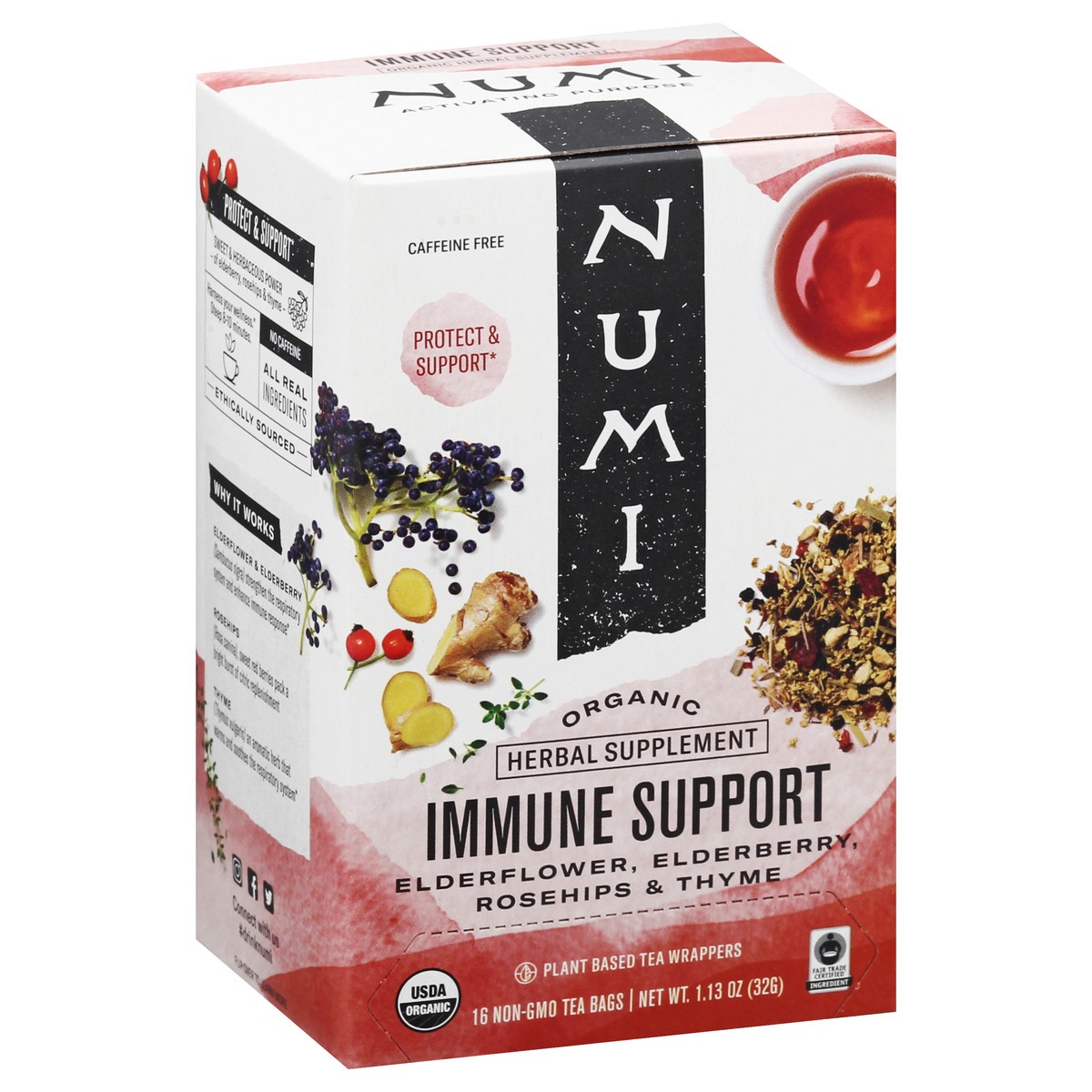 slide 2 of 9, Numi Organic Immune Support Caffeine Free Herbal Tea Bags 16 ea, 16 ct