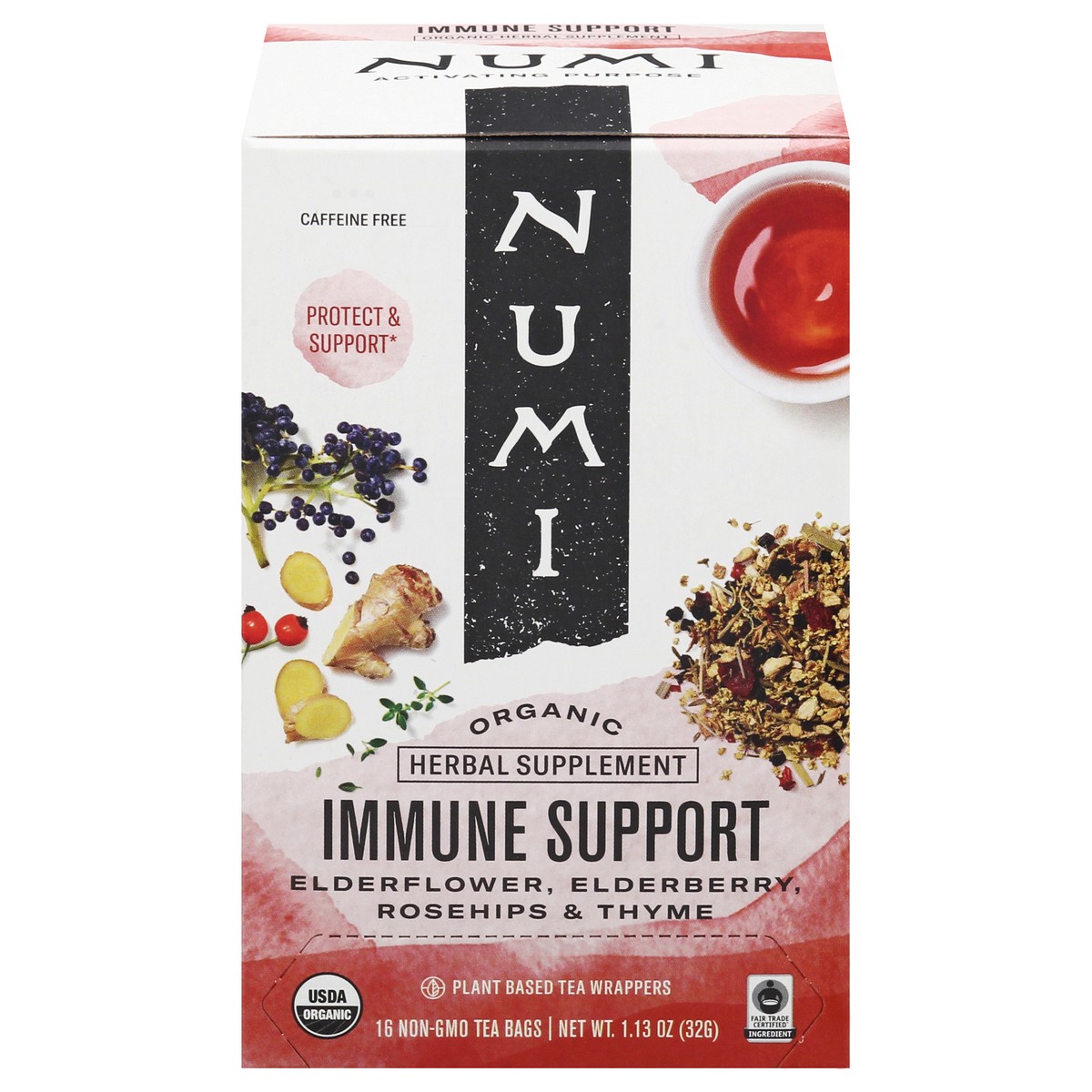 slide 1 of 9, Numi Organic Immune Support Caffeine Free Herbal Tea Bags 16 ea, 16 ct