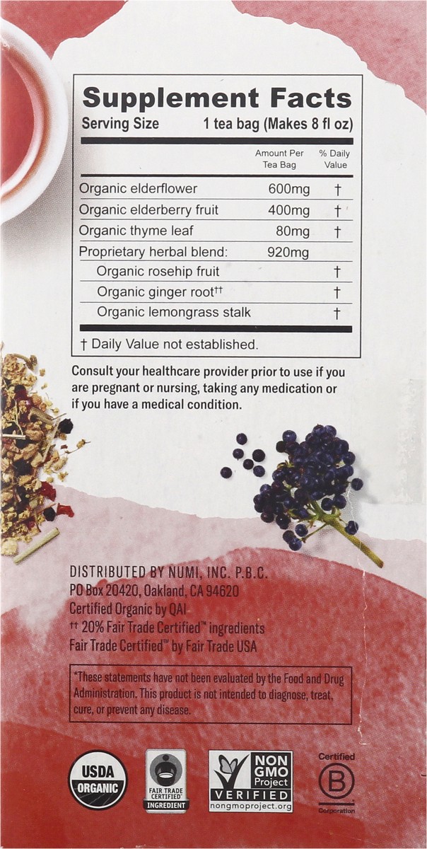 slide 8 of 9, Numi Organic Immune Support Caffeine Free Herbal Tea Bags 16 ea, 16 ct