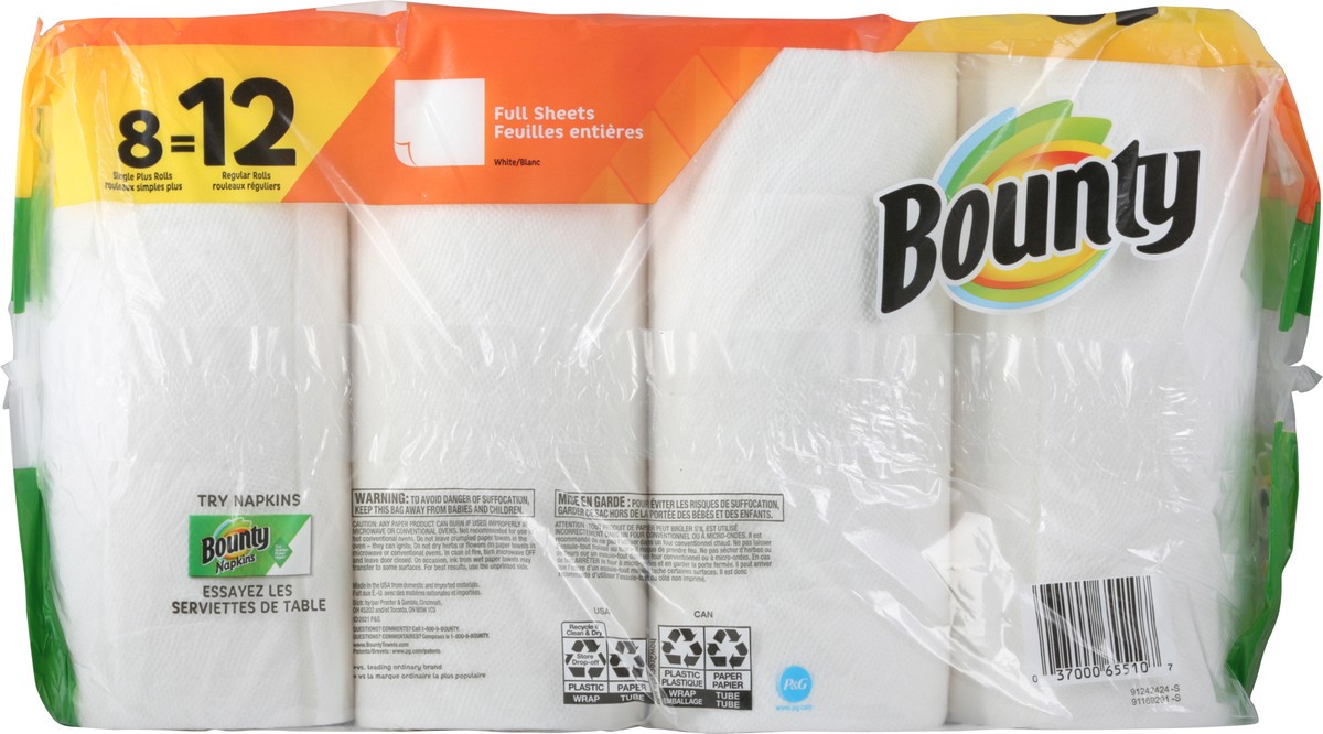 slide 7 of 10, Bounty 2-Ply White Full Sheets Paper Towels 8 ea, 8 ct