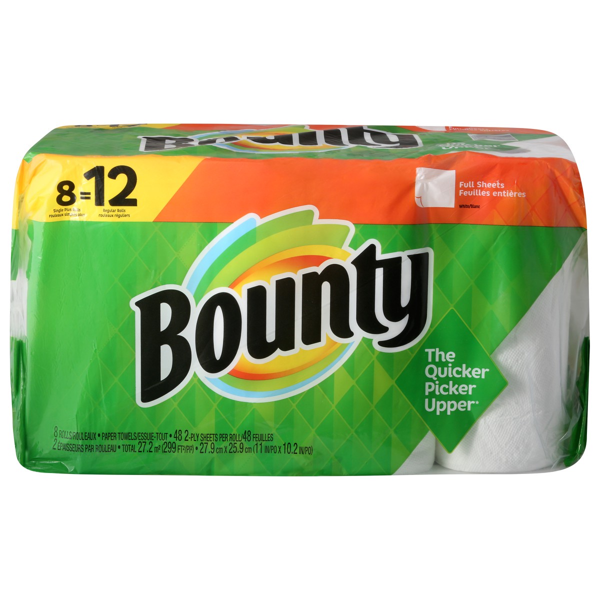 slide 1 of 10, Bounty 2-Ply White Full Sheets Paper Towels 8 ea, 8 ct