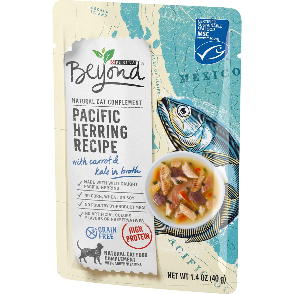 slide 3 of 9, Beyond Purina Grain Free, High Protein Wet Cat Food Complement; Pacific Herring with Carrot & Kale, 1.4 oz