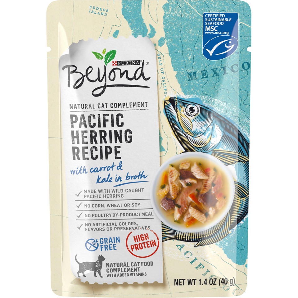 slide 1 of 9, Beyond Purina Grain Free, High Protein Wet Cat Food Complement; Pacific Herring with Carrot & Kale, 1.4 oz