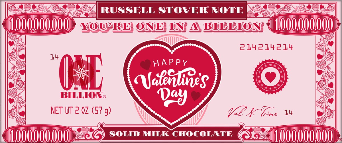 slide 6 of 7, RUSSELL STOVER Valentine's Day One in a Billion Solid Milk Chocolate Bar, 2 oz., 2 oz