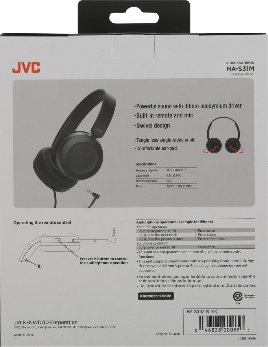 slide 3 of 9, JVC Carbon Black Powerful Sound Stereo Headphones 1 ea, 1 ct