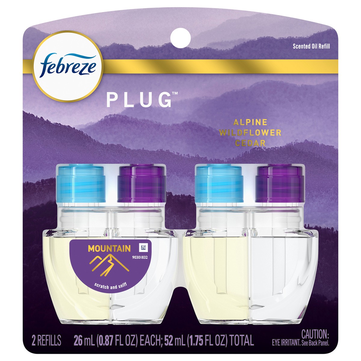 slide 4 of 6, Febreze Plug In Air Freshener, Odor-Fighting Scented Oil Refill, Mountain, 2 Refills, 2 ct