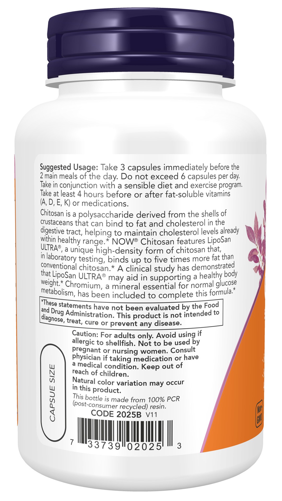 slide 4 of 4, NOW Chitosan 500 mg plus Chromium - 120 Veg Capsules, 120 ct