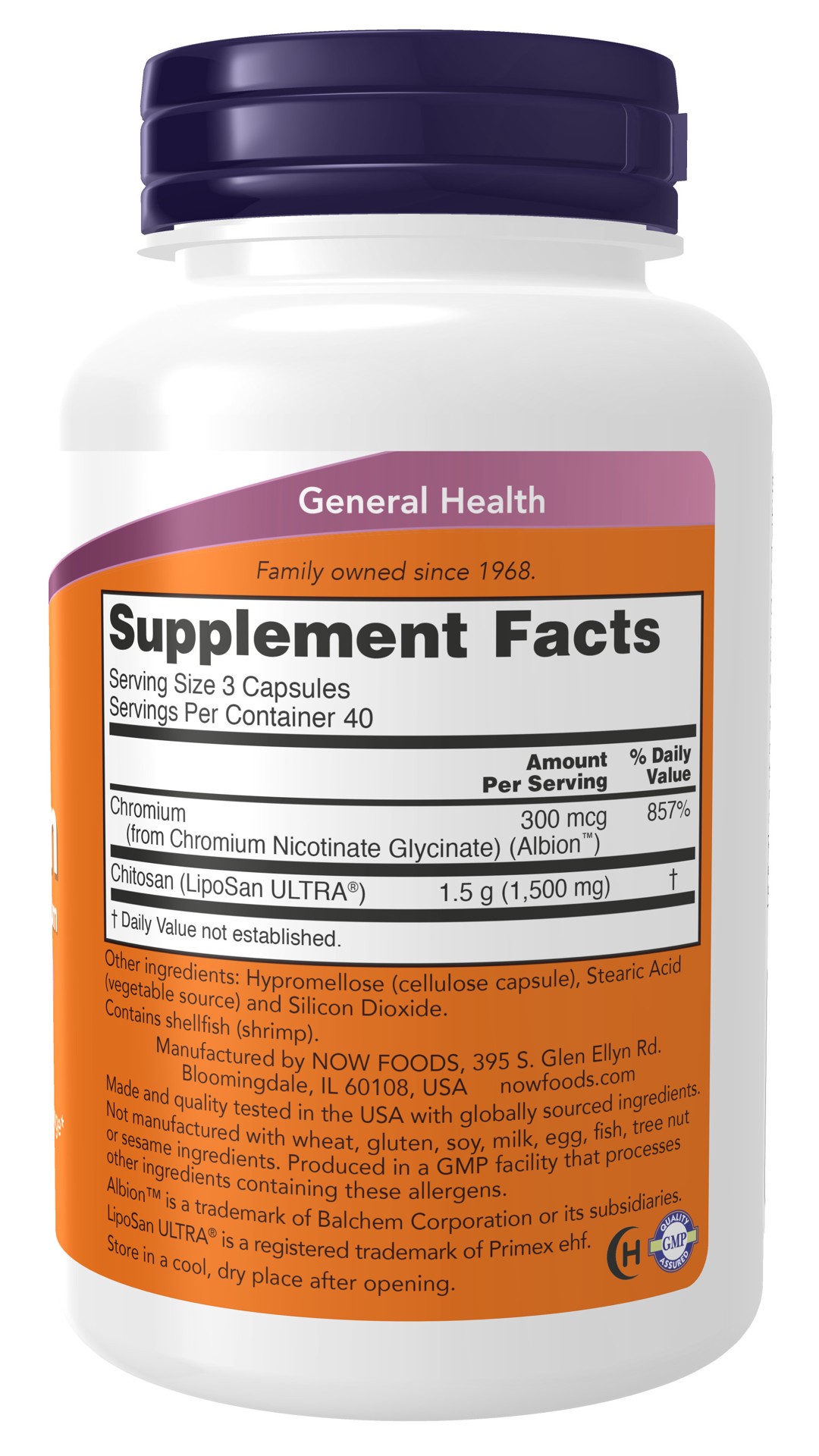 slide 3 of 4, NOW Chitosan 500 mg plus Chromium - 120 Veg Capsules, 120 ct