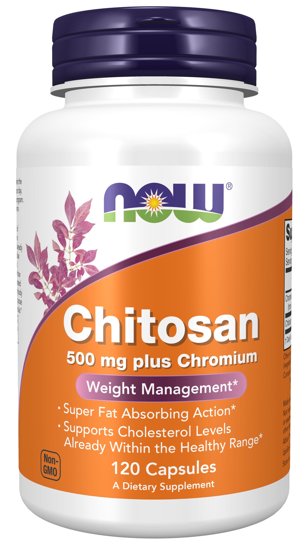 slide 1 of 4, NOW Chitosan 500 mg plus Chromium - 120 Capsules, 120 ct