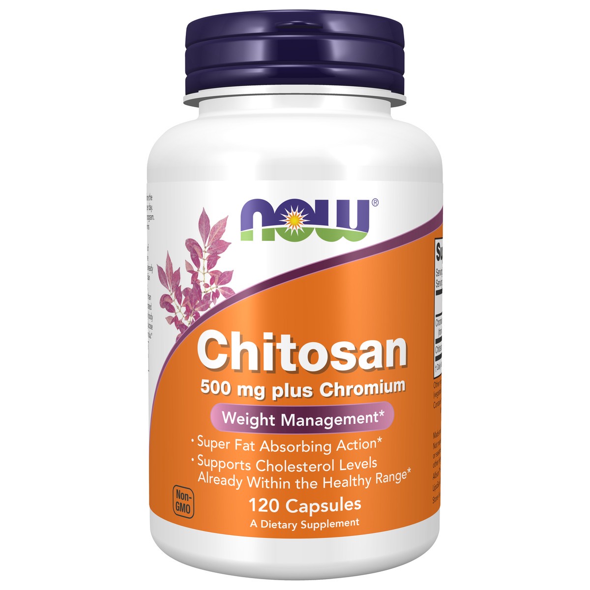 slide 1 of 4, NOW Chitosan 500 mg plus Chromium - 120 Veg Capsules, 120 ct