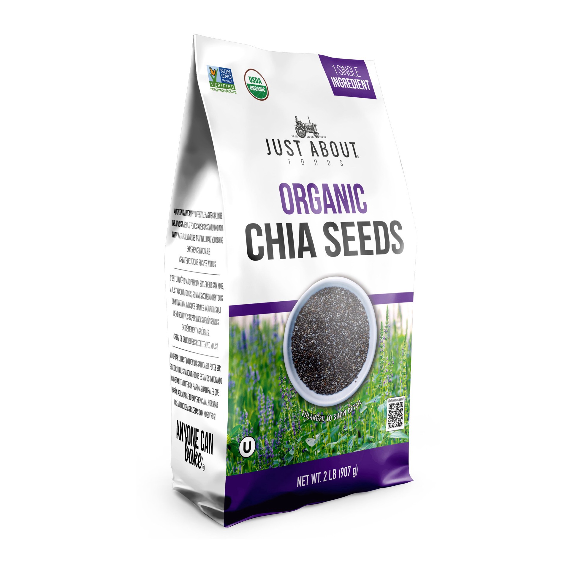 slide 1 of 1, Just About Foods Organic Chia Seeds, 2 lb