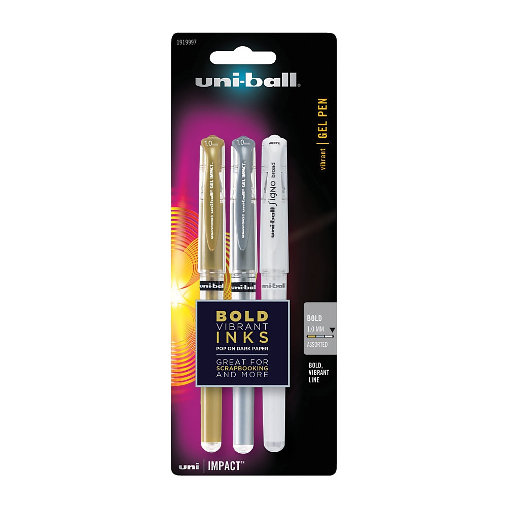 slide 1 of 4, uni-ball Impact Roller Pens, Bold Point, 1.0 Mm, Assorted, Pack Of 3, 3 ct
