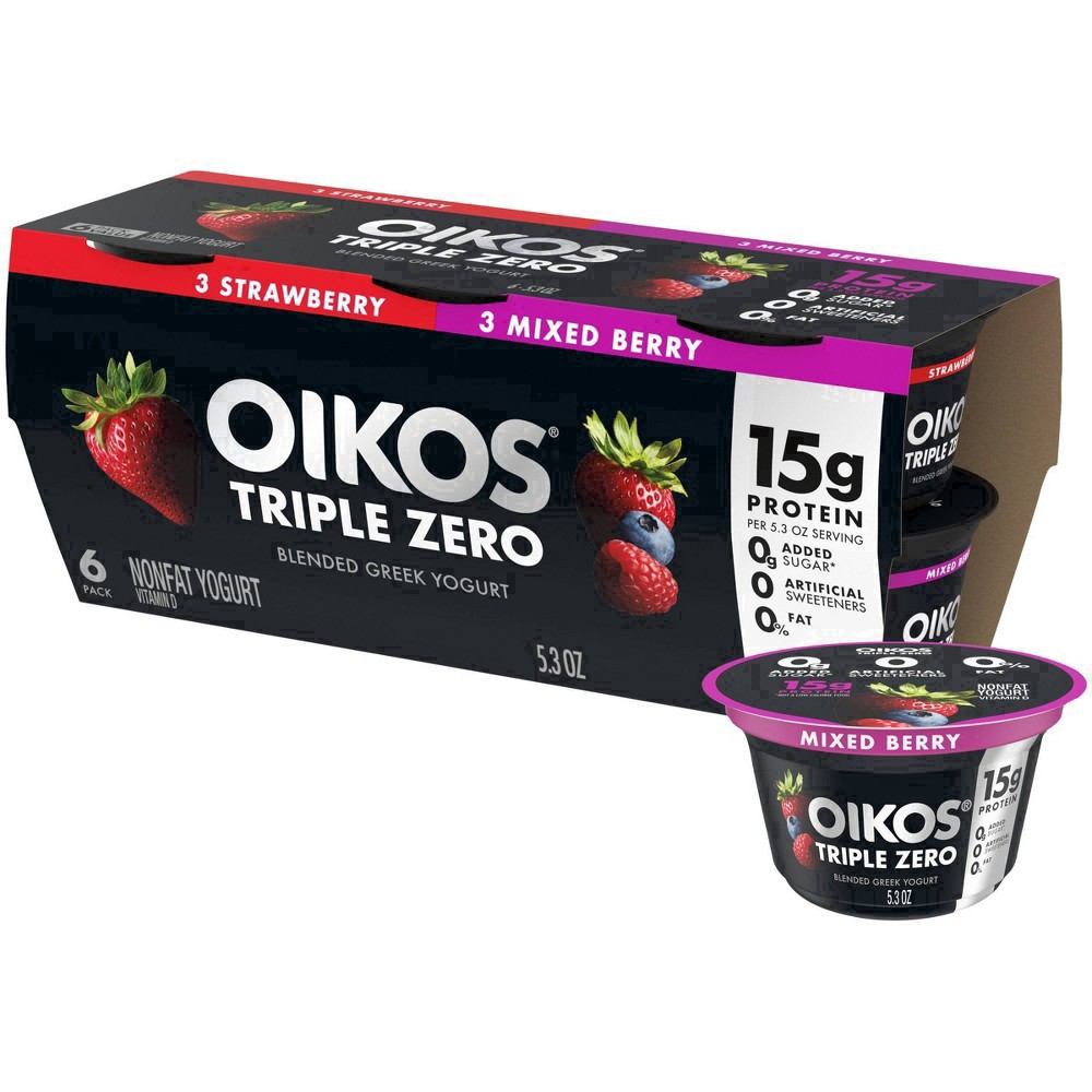 slide 24 of 98, Oikos Triple Zero Variety Pack Greek Yogurt - 6ct/5.3oz Cups, 5.3 oz