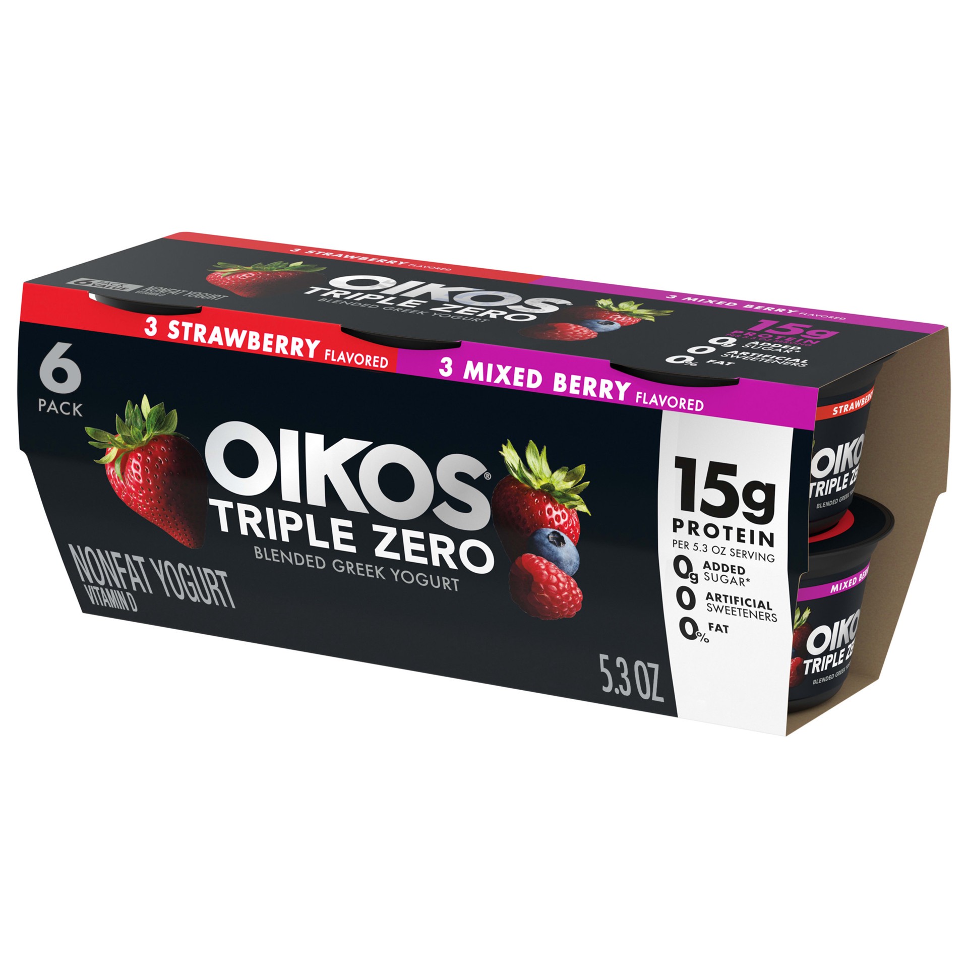 Oikos Triple Zero Mixed Berry Greek Yogurt, 5.3 Oz. Cups, 4 Count