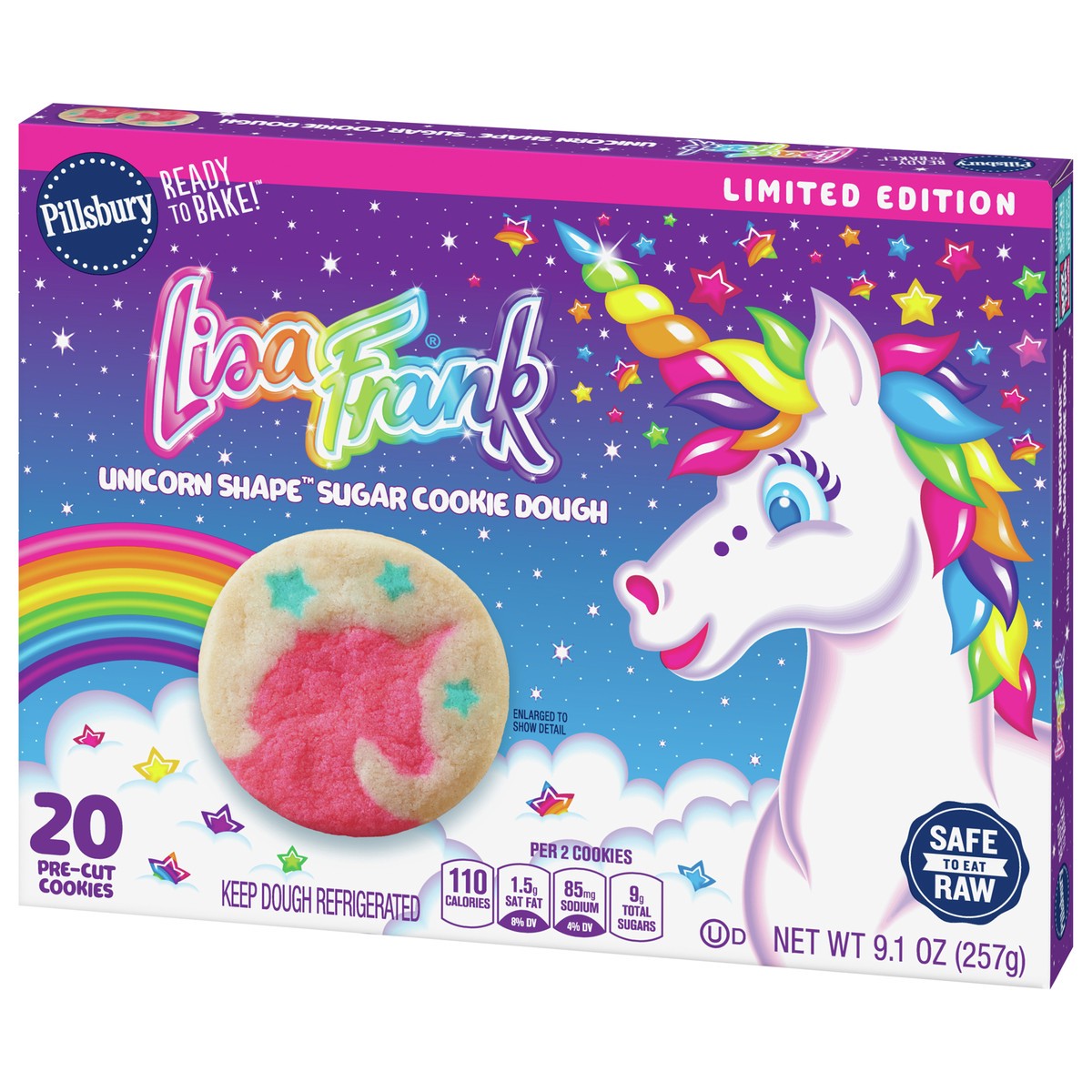slide 2 of 9, Pillsbury Ready to Bake Lisa Frank Unicorn Shape Sugar Cookie Dough, Limited Edition, 9.1 oz, 20 ct