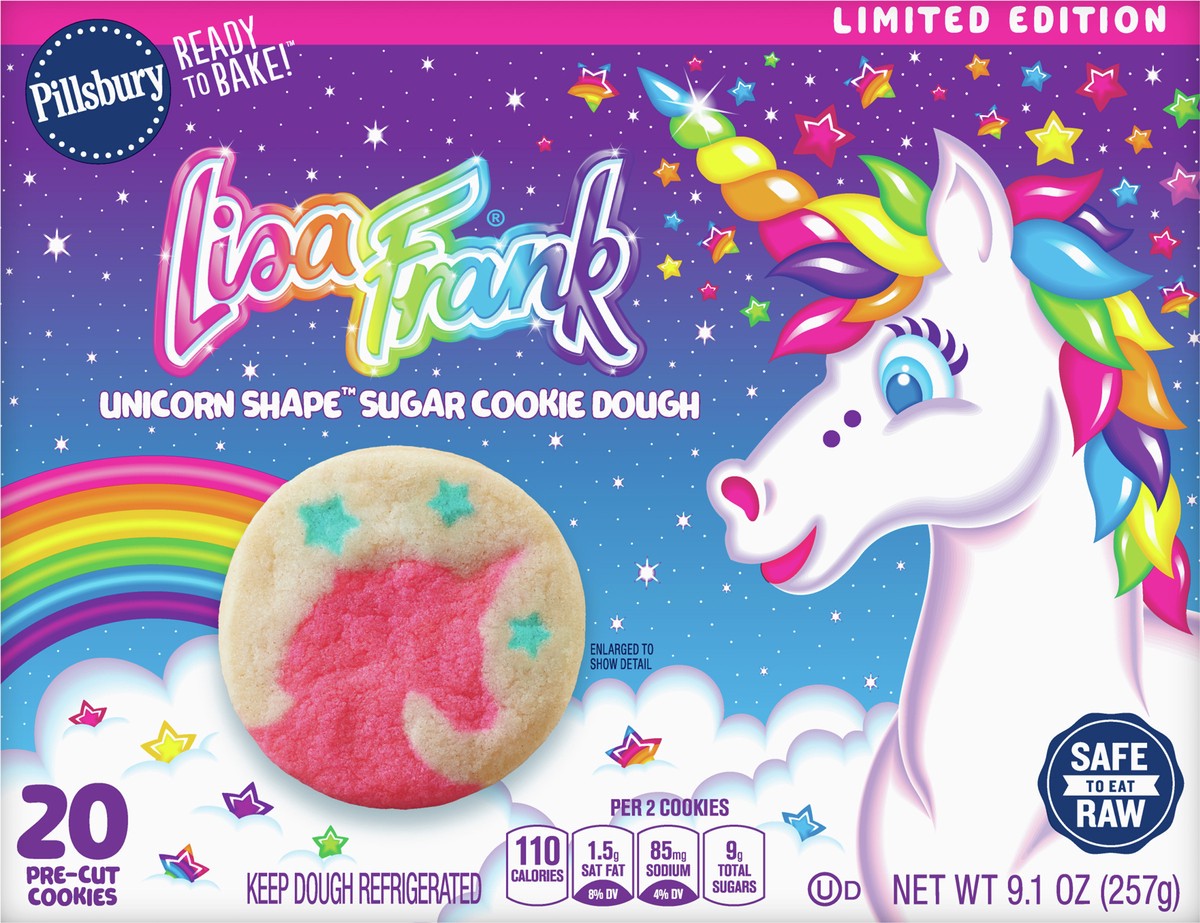 slide 7 of 9, Pillsbury Ready to Bake Lisa Frank Unicorn Shape Sugar Cookie Dough, Limited Edition, 9.1 oz, 20 ct