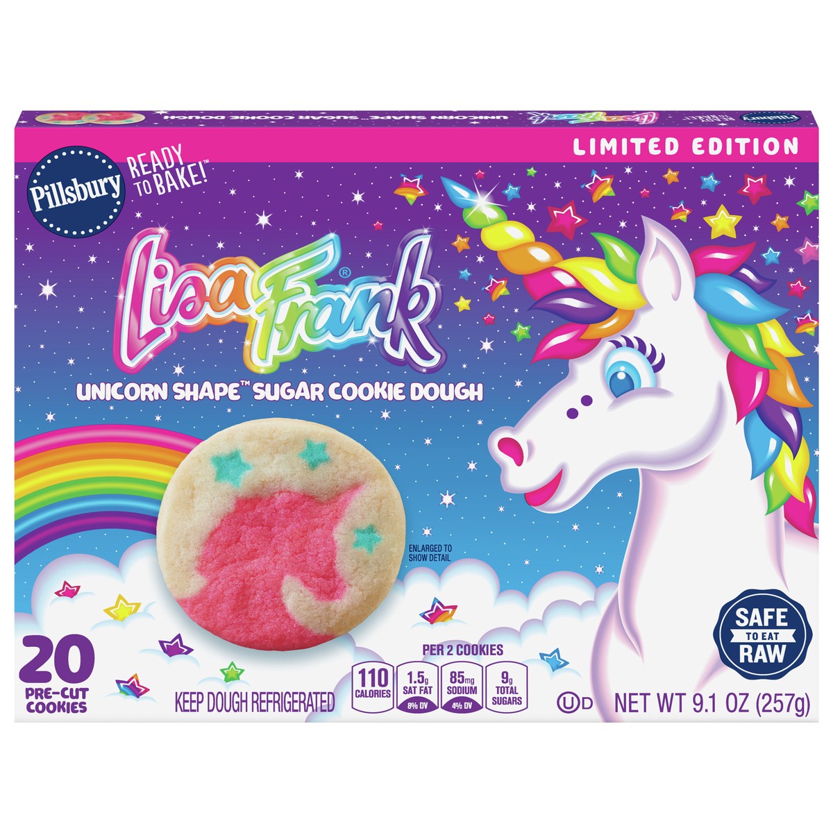 slide 1 of 9, Pillsbury Ready to Bake Lisa Frank Unicorn Shape Sugar Cookie Dough, Limited Edition, 9.1 oz, 20 ct