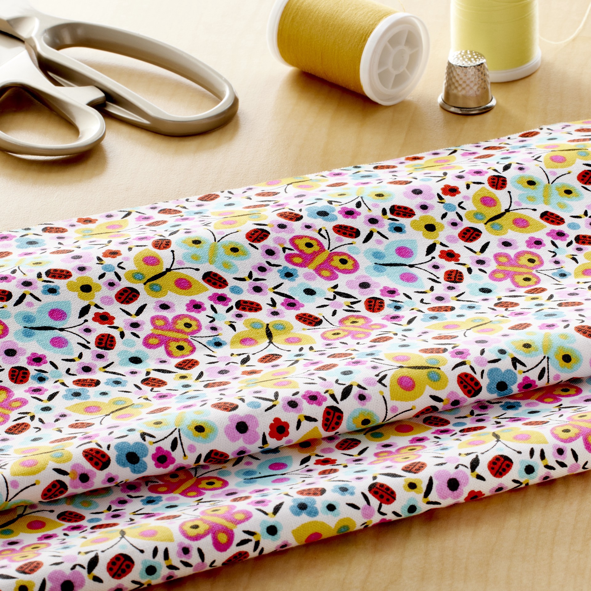 slide 2 of 4, Colorful Butterflies Cotton Fabric By Loops & Threads, 18 in x 21 in