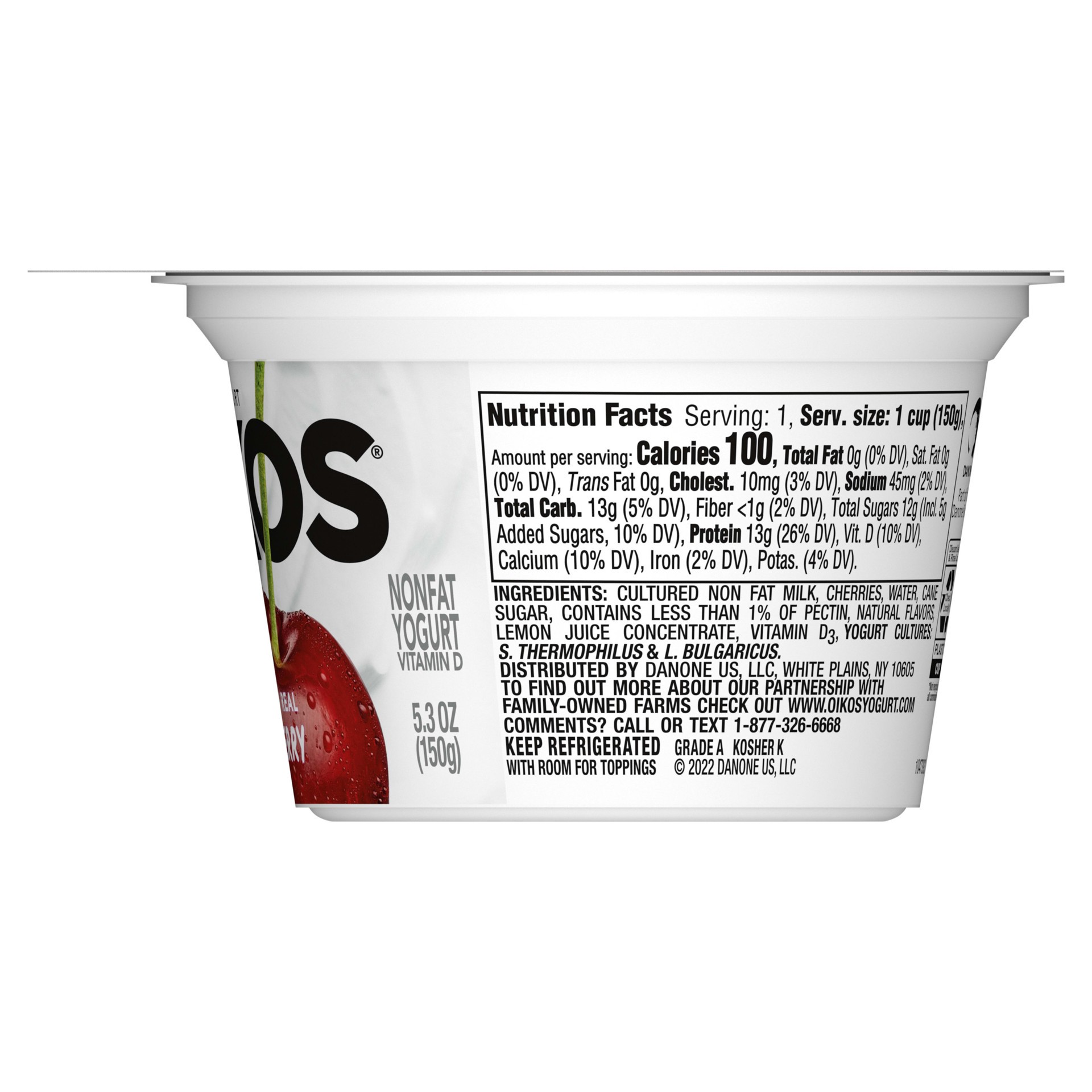 slide 2 of 5, Oikos Blended Greek Nonfat Yogurt, Cherry, 5.3 oz., 5.3 oz