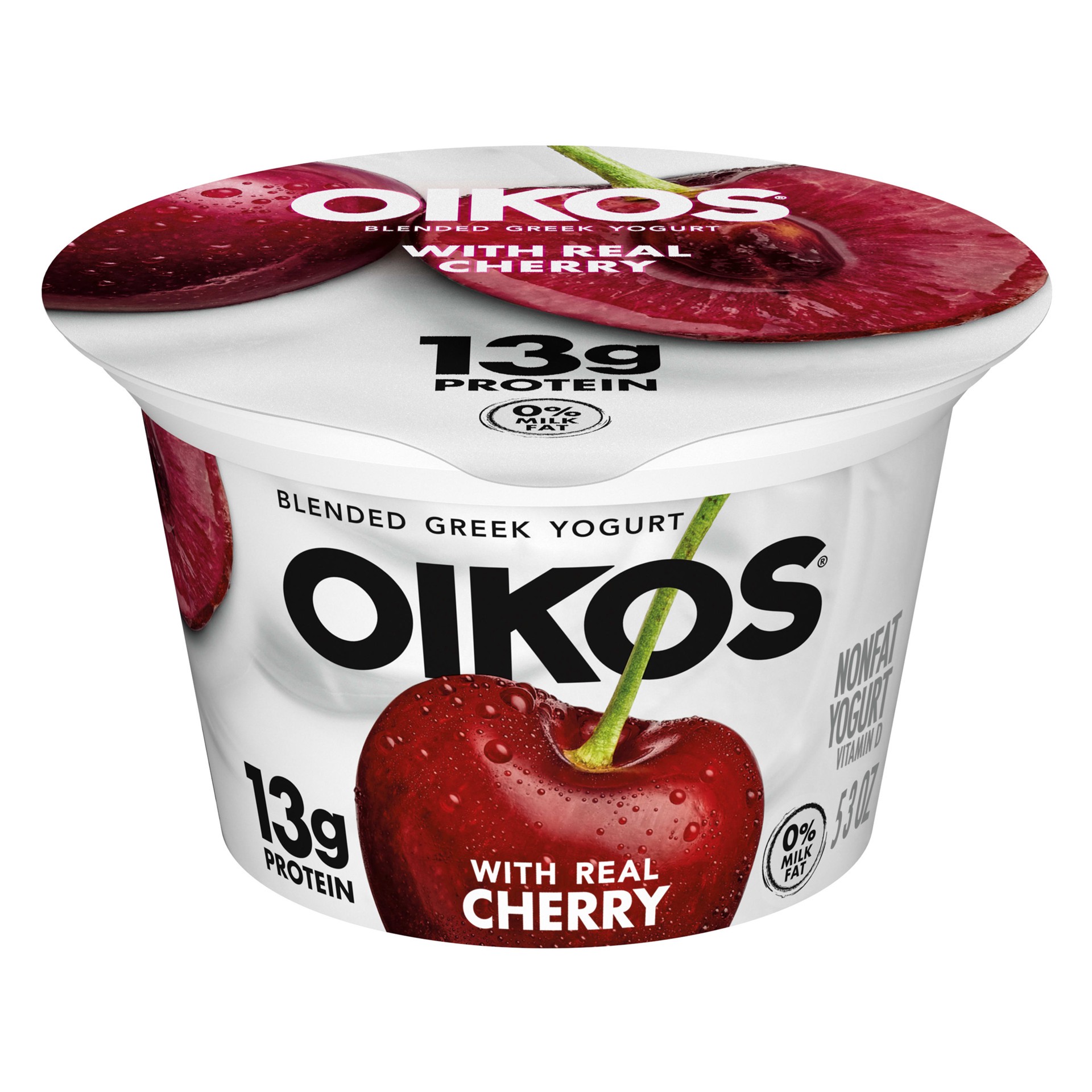 slide 1 of 5, Oikos Blended Greek Nonfat Yogurt, Cherry, 5.3 oz., 5.3 oz