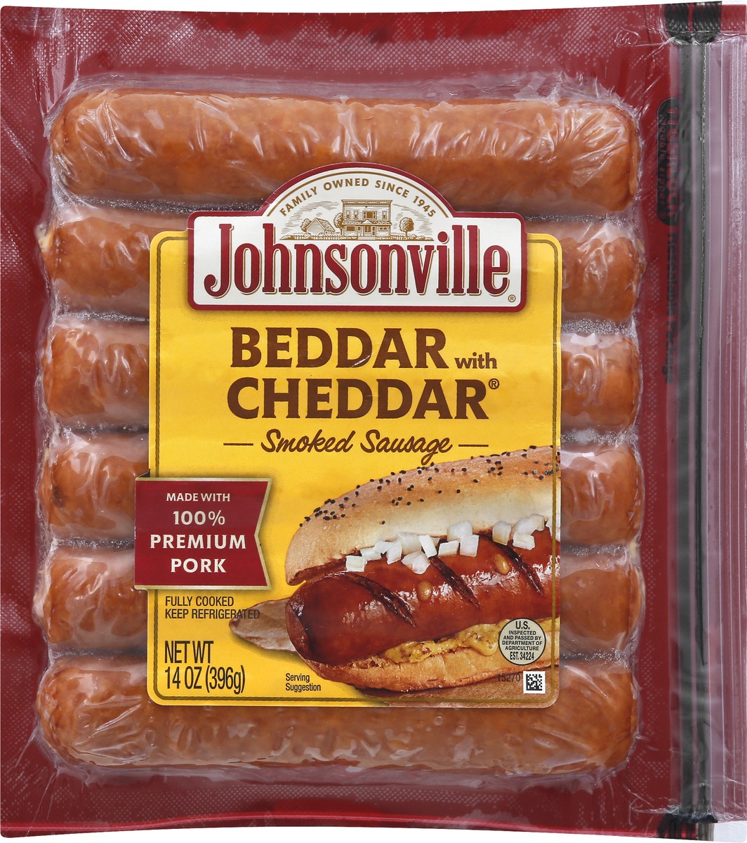 slide 1 of 9, Johnsonville Smoked Beddar with Cheddar Sausage 14 oz, 14 oz