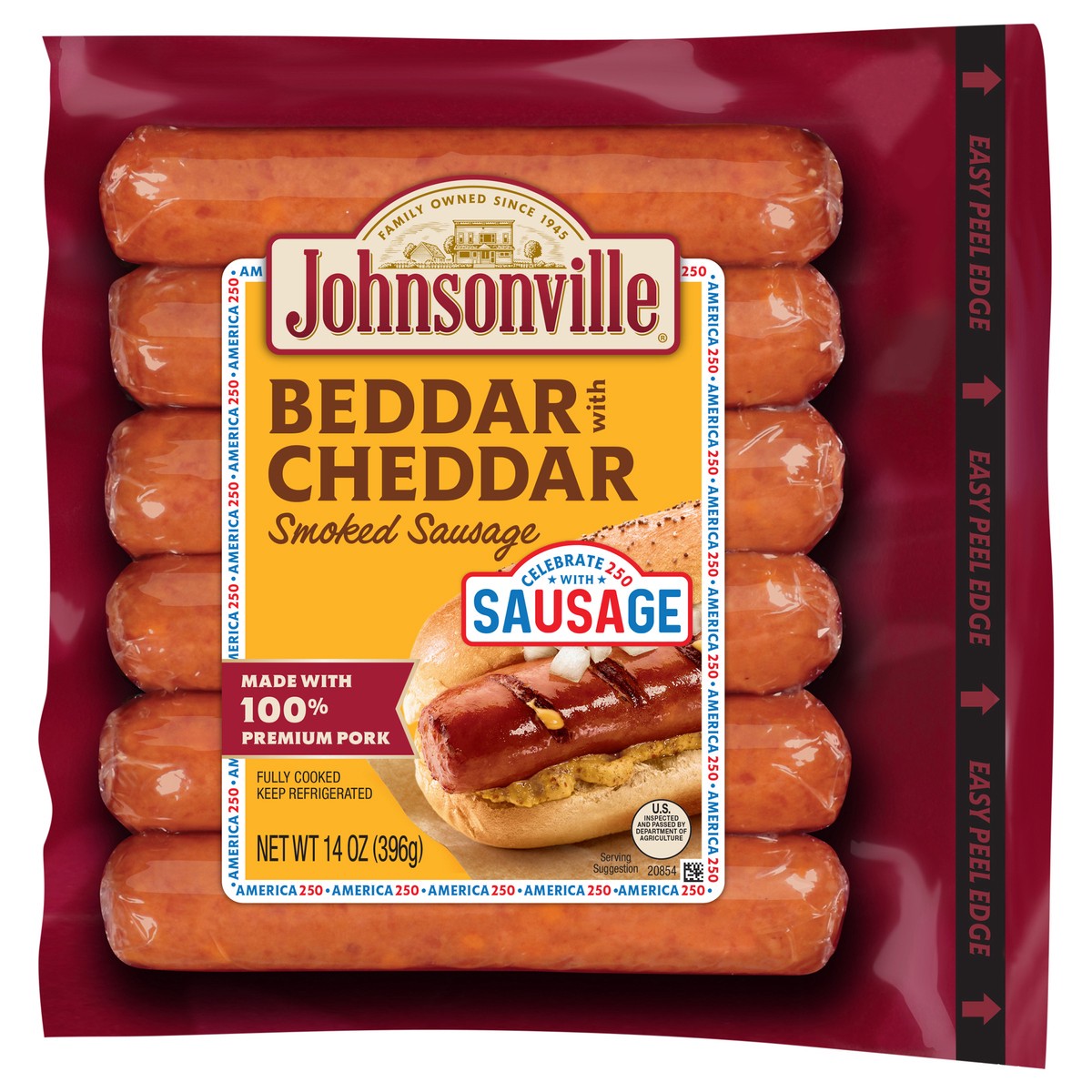 slide 1 of 9, Johnsonville Smoked Beddar with Cheddar Sausage 14 oz, 14 oz