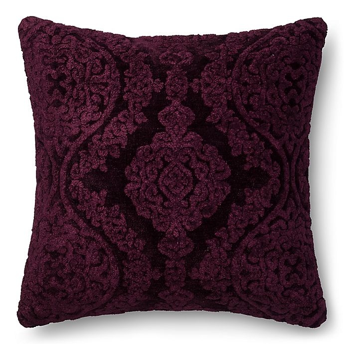 slide 1 of 1, Loloi Chenille Damask Square Throw Pillow - Eggplant, 22 in