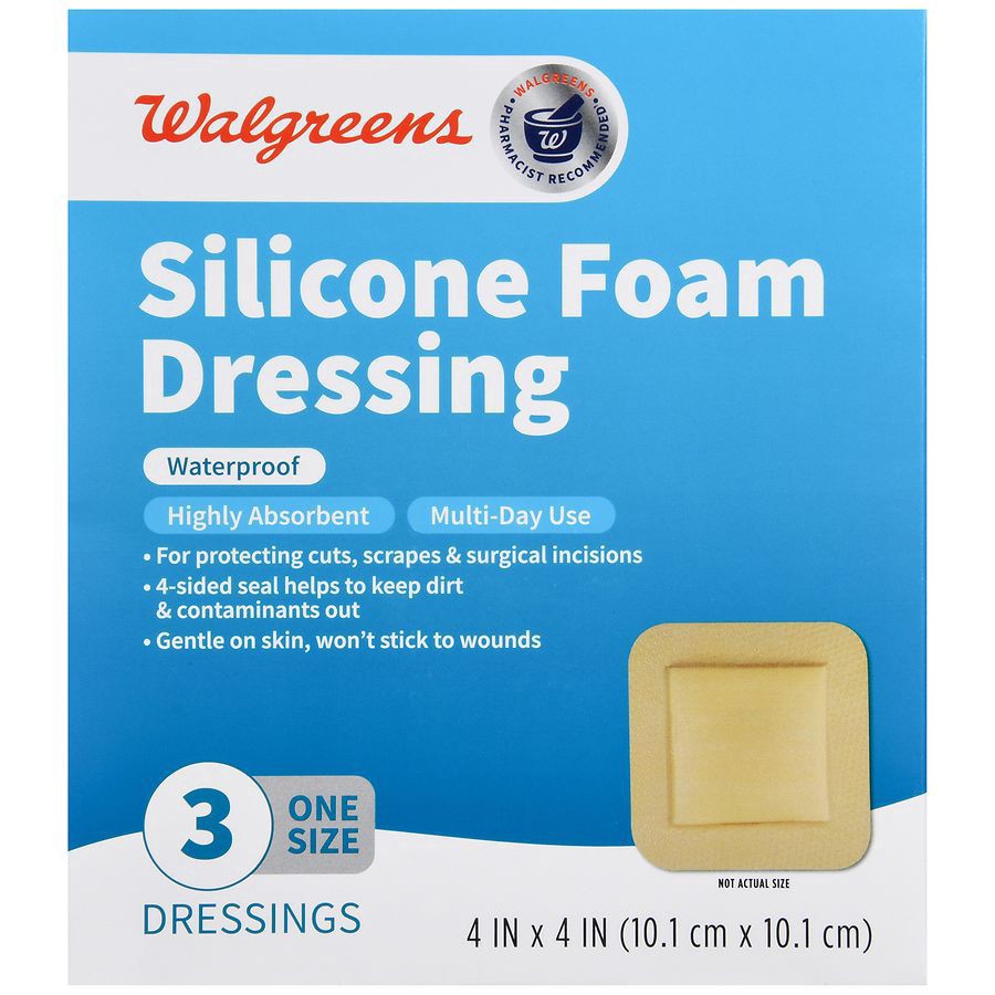 slide 2 of 5, Walgreens Silicone Foam Dressings, 4 in x 4 in, 3 ct