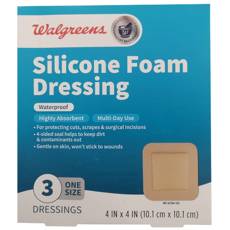 slide 1 of 5, Walgreens Silicone Foam Dressings, 4 in x 4 in, 3 ct