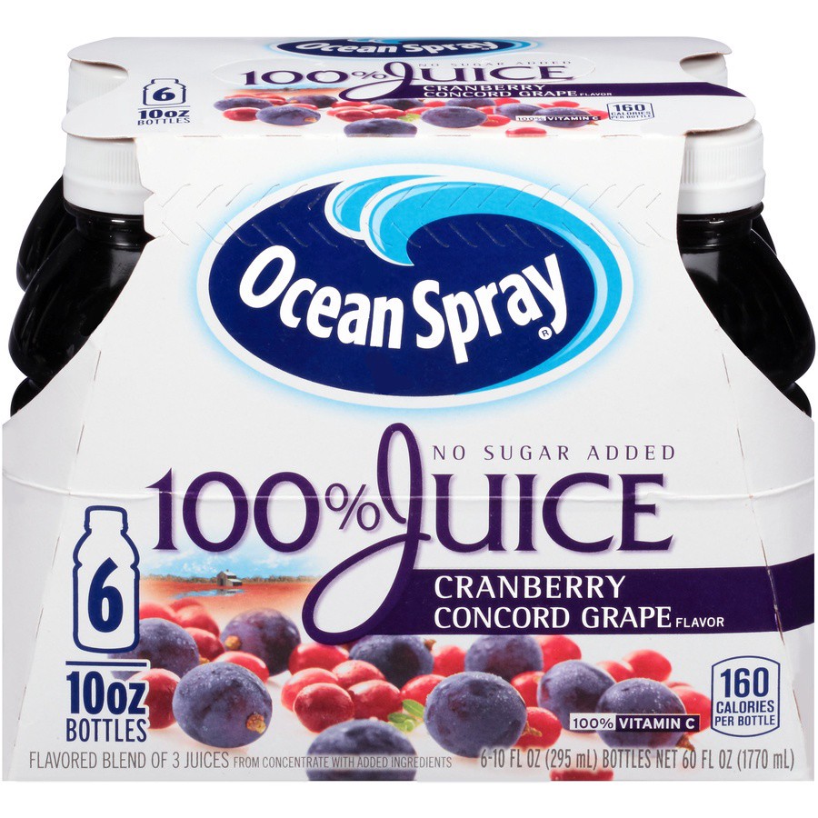 slide 1 of 9, Ocean Spray Cranberry Concord Grape 100% Juice Blend, 6 ct; 10 fl oz