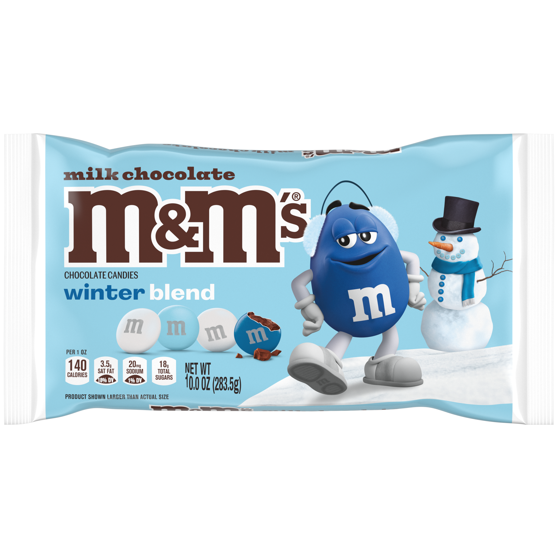 slide 1 of 2, M&M's Milk Chocolate Blue and White Christmas Candy, 10.0 Oz Candy Bag, 10 oz