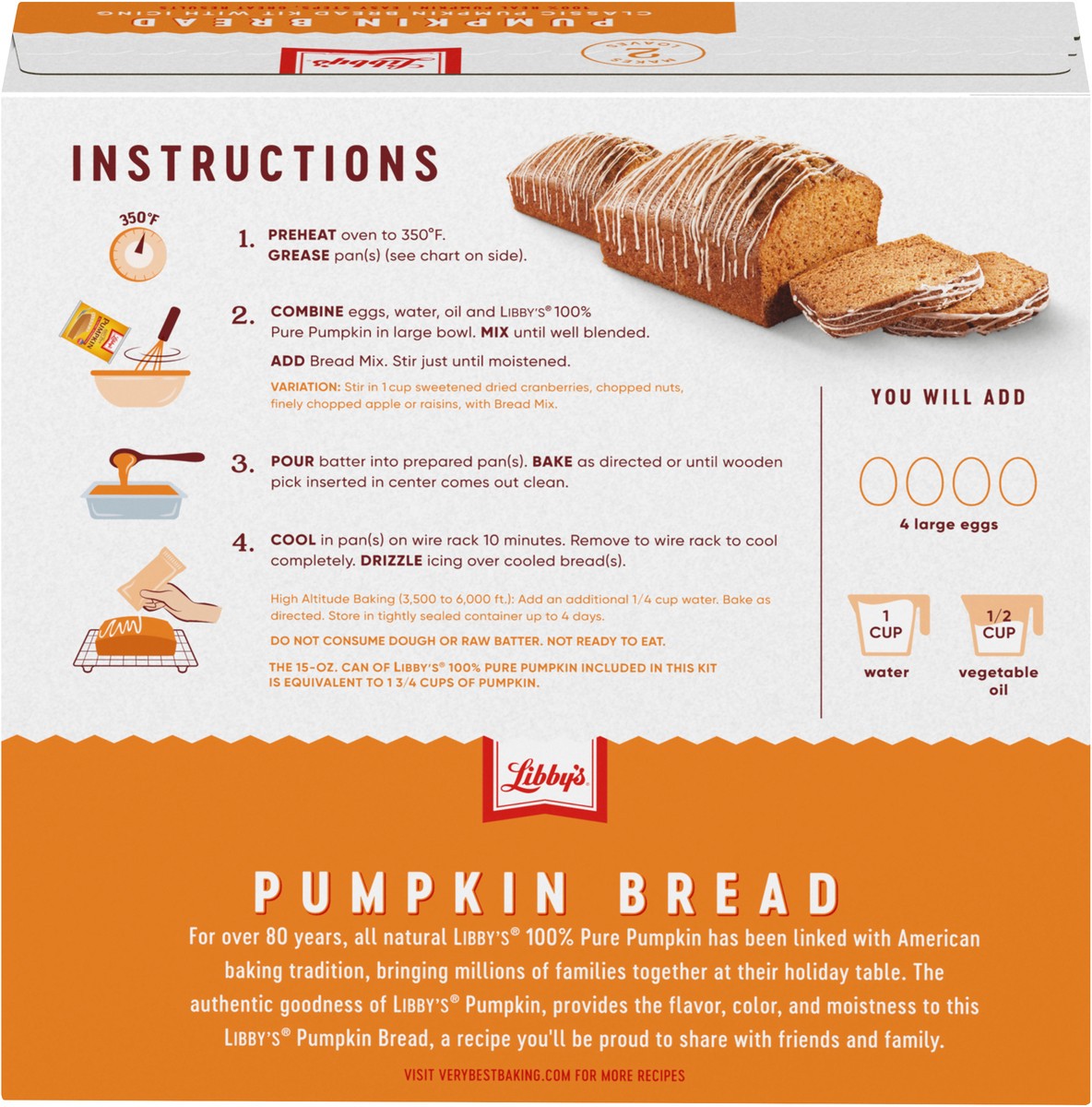 slide 6 of 12, Libby's Classic Pumpkin Bread Kit with Icing, 56.1 Oz, 1 ct
