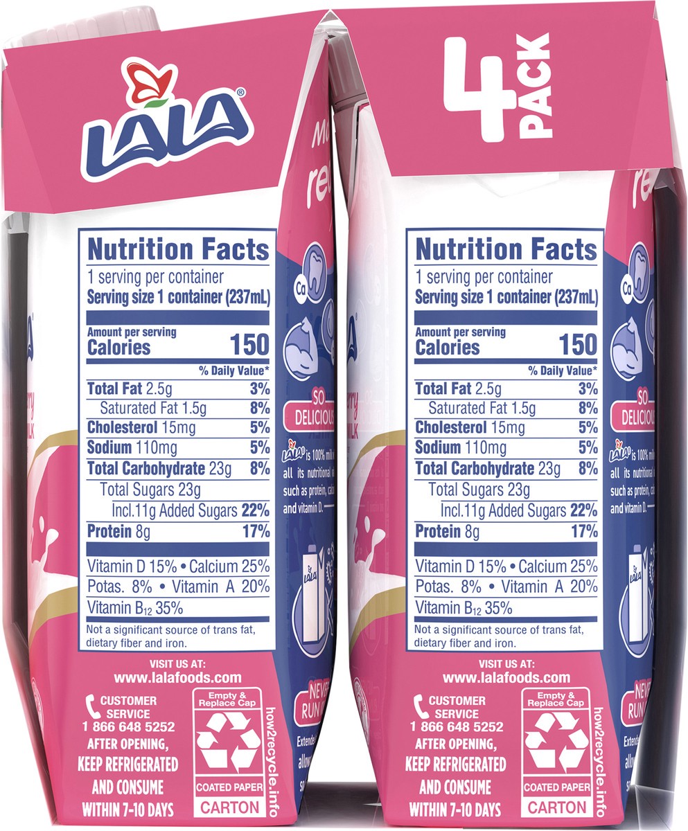 slide 9 of 12, LALA Low Fat Strawberry Milk 4 - 8 fl oz Packs, 4 ct