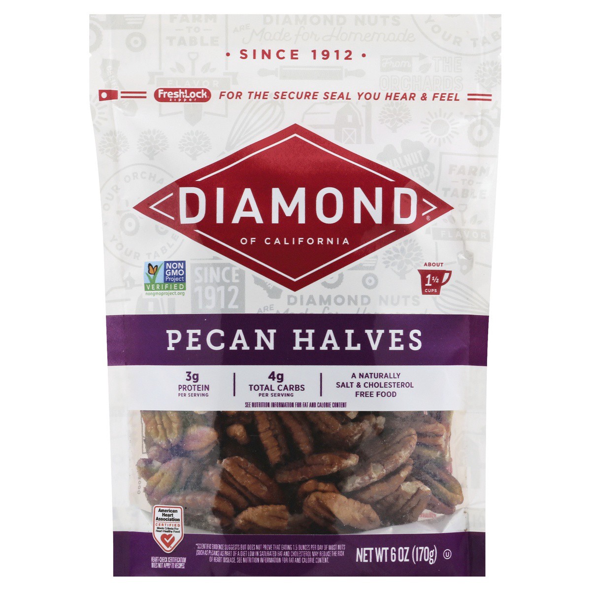 slide 1 of 9, Diamond of California Halves Pecan 6 oz, 6 oz