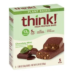 think! Plant Based Chocolate Mint High Protein Bar - 5 x 1.86 oz Bars