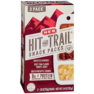 slide 1 of 1, H-E-B Select Ingredients Hit The Trail Spicy Thai Turkey Jerky Snack Packs, 3 ct