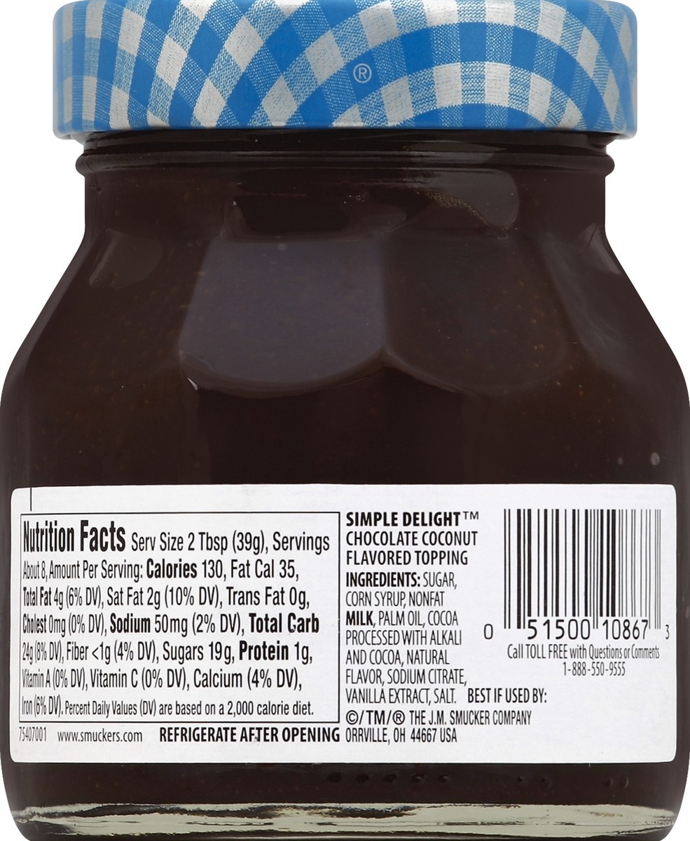 slide 6 of 7, Smucker's Simple Delight Chocolate Coconut Flavored Topping, 11.5 oz