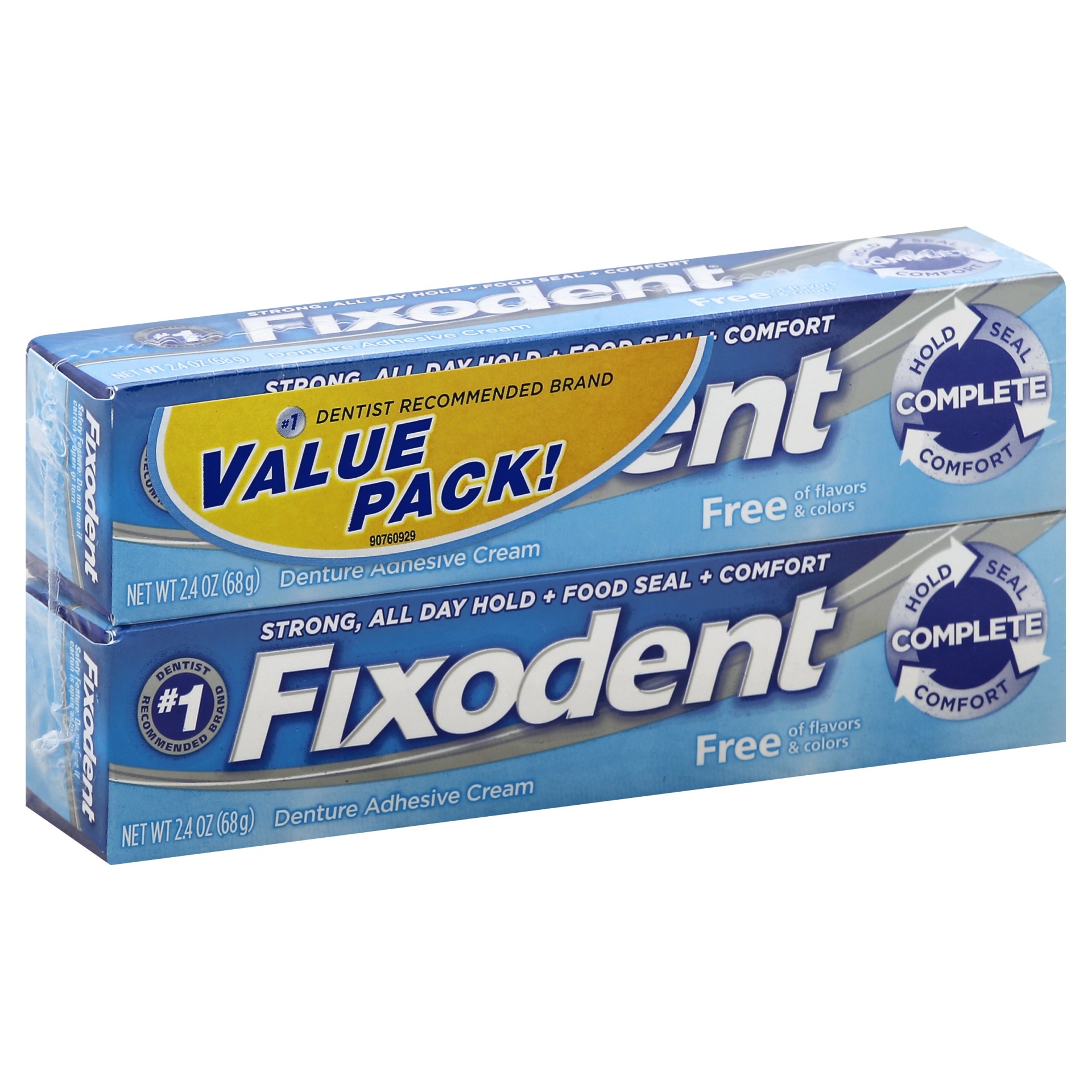 slide 1 of 1, Fixodent Complete Free Denture Adhesive Cream 2-2.4 oz. Boxes, 2 ct