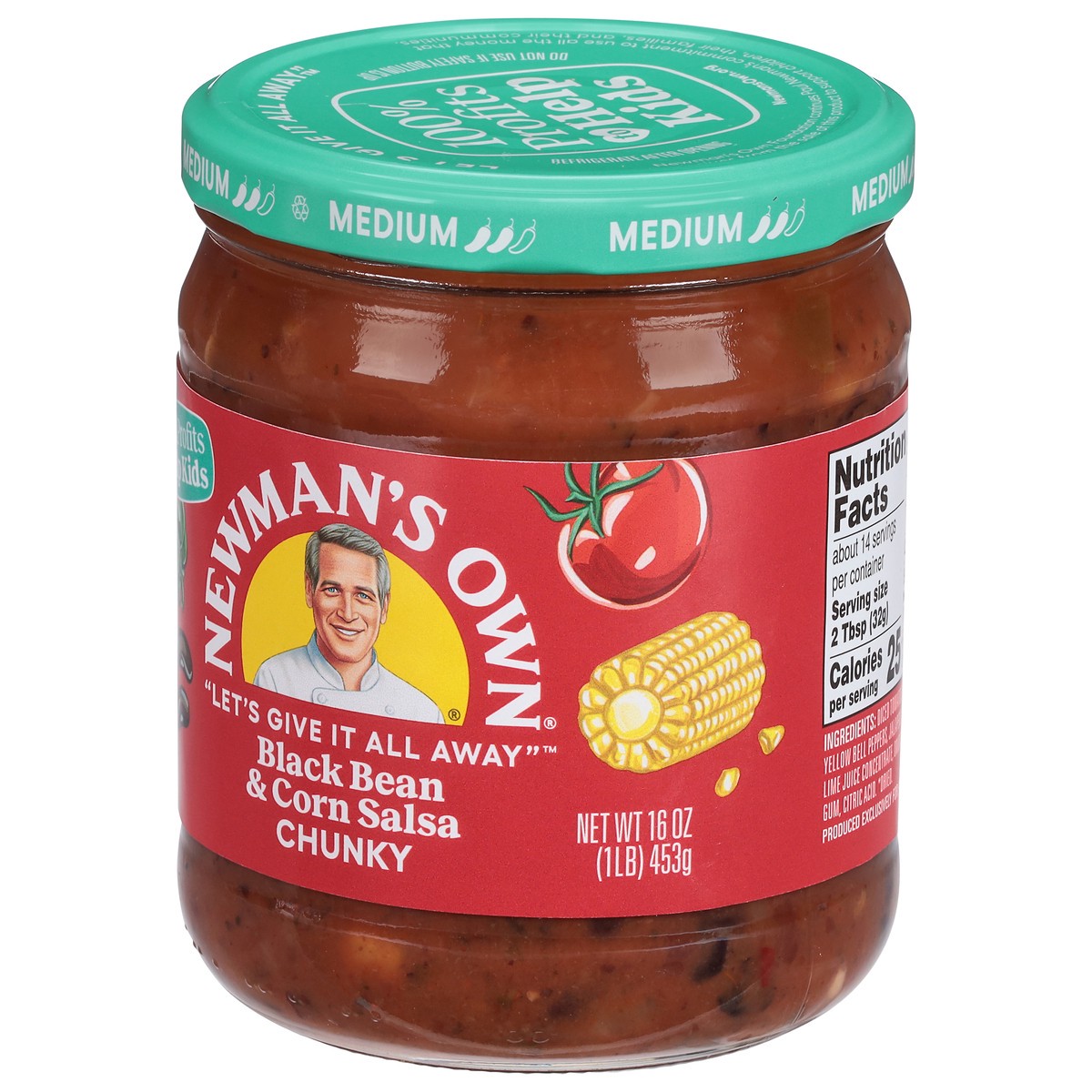 slide 3 of 9, Newman's Own Chunky Medium Black Bean & Corn Salsa 16 oz, 16 oz