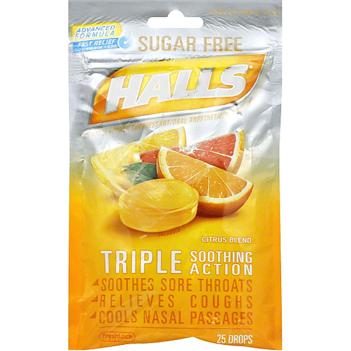 slide 1 of 1, Halls Sugar Free Cough Suppressant Drops, Citrus Blend, 25 ct