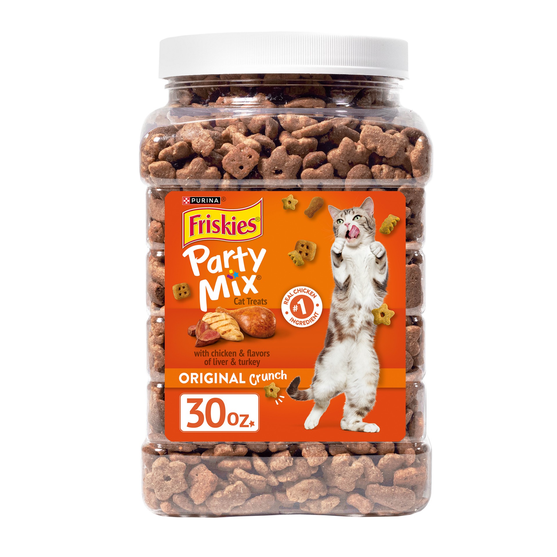 slide 1 of 9, Friskies Purina Friskies Cat Treats, Party Mix Original Crunch, 30 oz