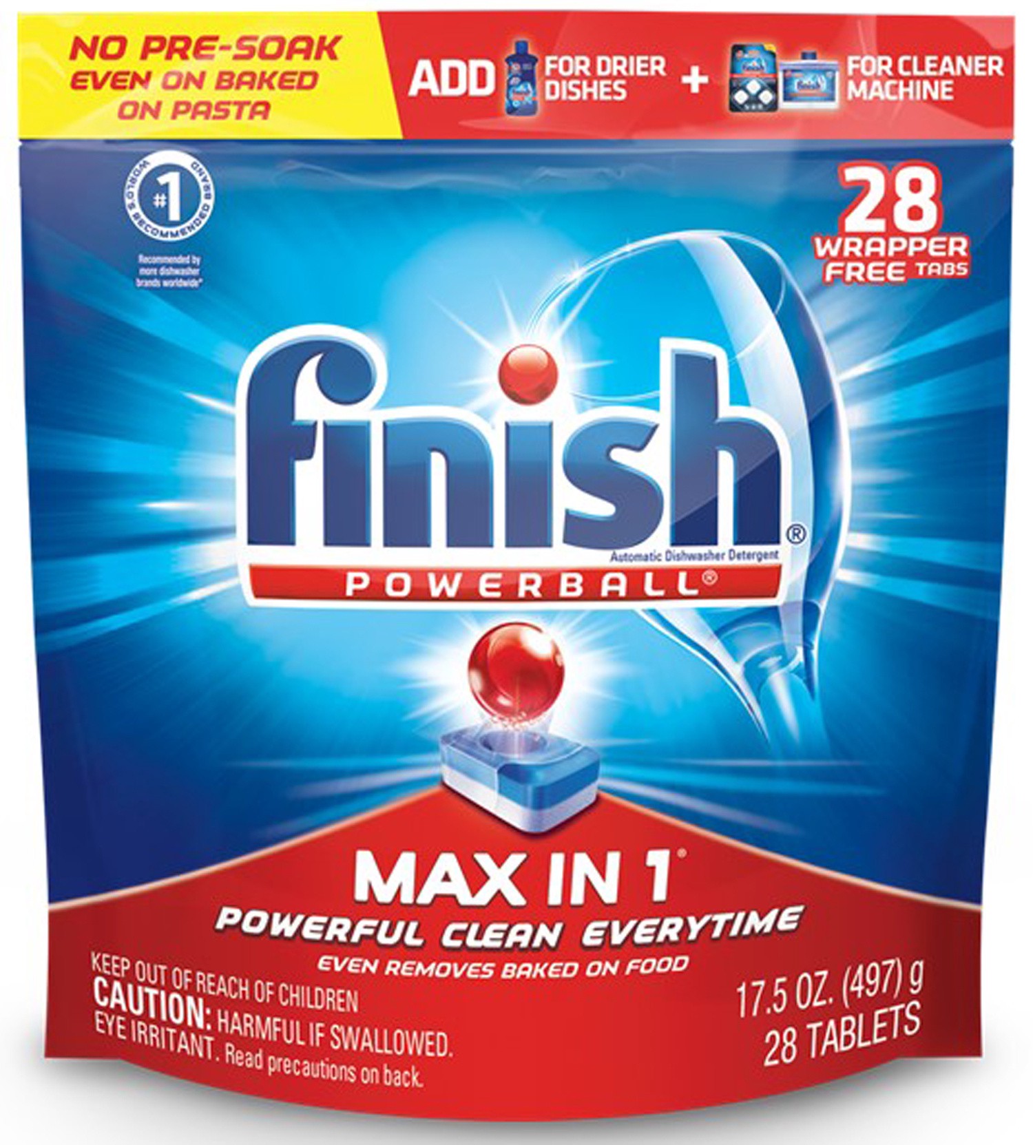 slide 1 of 9, Finish Max in 1 Powerball 28ct, Wrapper Free Dishwasher Detergent Tablets, 28 ct