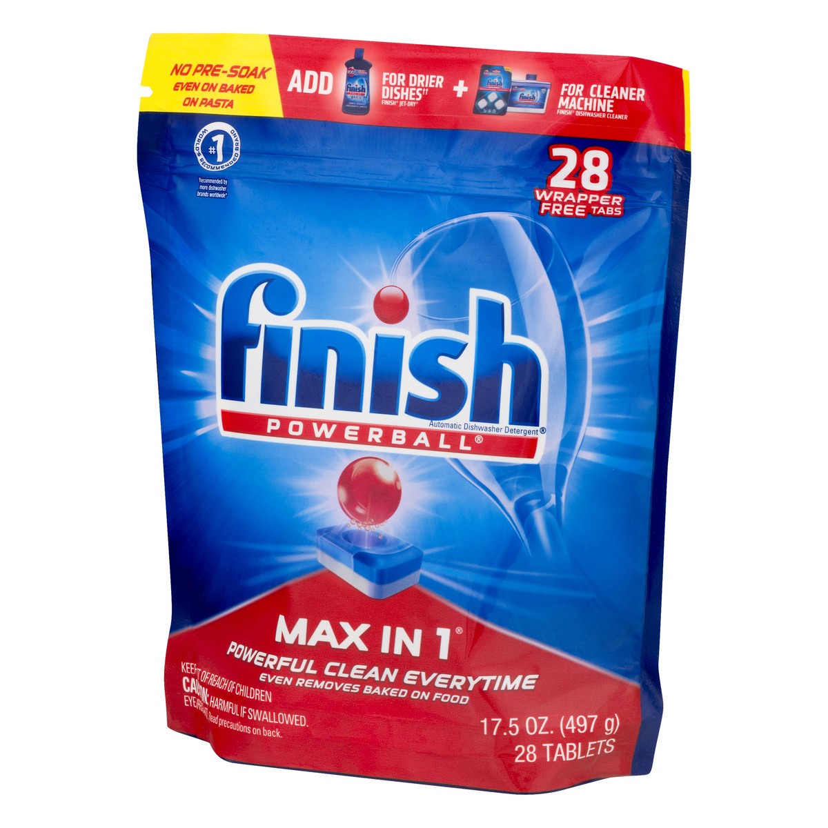 slide 6 of 9, Finish Max in 1 Powerball 28ct, Wrapper Free Dishwasher Detergent Tablets, 28 ct