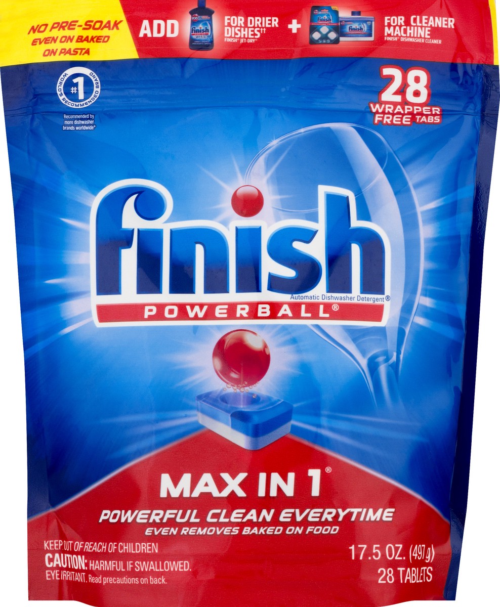 slide 2 of 9, Finish Max in 1 Powerball 28ct, Wrapper Free Dishwasher Detergent Tablets, 28 ct