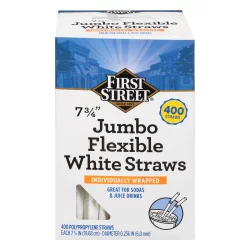 First Street Straws White Jumbo Flexible