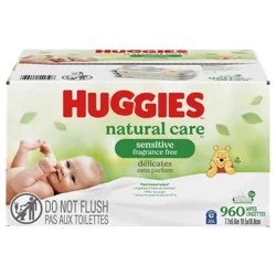 Huggies Natural Care Sensitive Baby Wipes, Unscented, 15 Flip-Top Packs (960 Wipes Total)