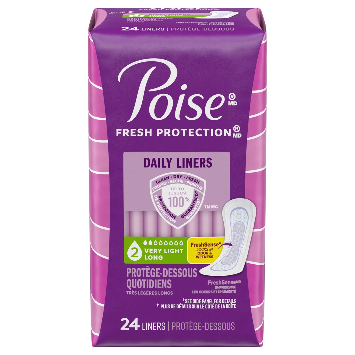 slide 1 of 5, Poise Daily Incontinence Panty Liners, 2 Drop Very Light Absorbency, Long, 24 Count of Pantiliners, 24 ct