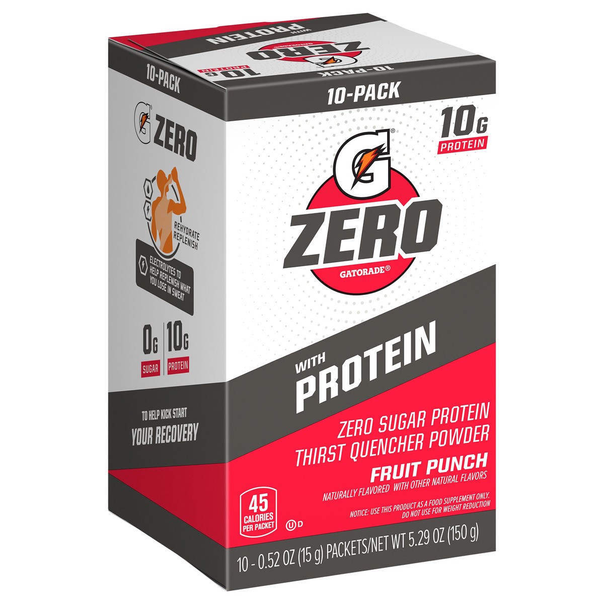 slide 6 of 11, Gatorade Zero Zero Sugar Protein Thgirst Quencher Powder Fruit Punch 0.52 Oz 10 Count, 10 ct
