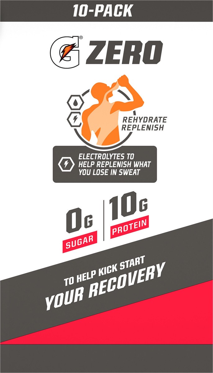slide 9 of 11, Gatorade Zero Zero Sugar Protein Thgirst Quencher Powder Fruit Punch 0.52 Oz 10 Count, 10 ct