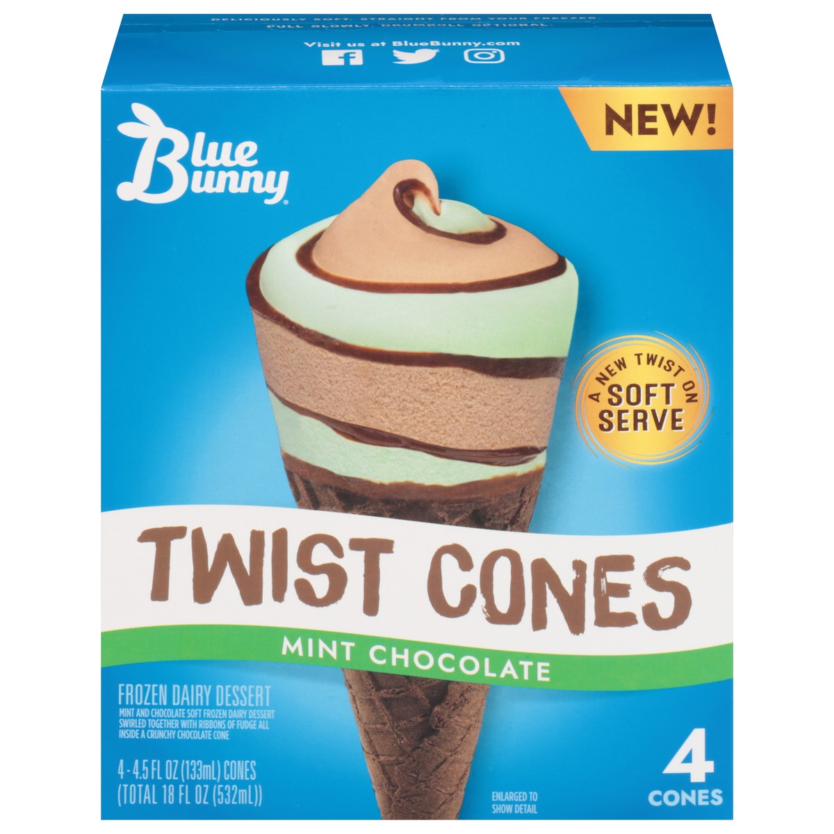 slide 1 of 1, Blue Bunny Mint Chocolate Twist Cones, 4.5 fl oz